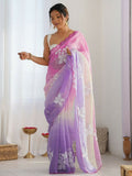 PR Fashion Pink_Lavender Gold Crush Embroidery Work Saree | Grocsy