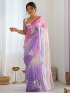 PR Fashion Pink_Lavender Gold Crush Embroidery Work Saree | Grocsy