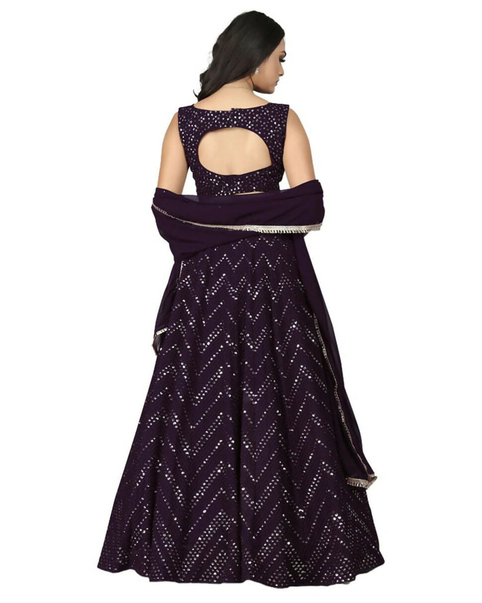 Jyoti Fashion Wine Thread with Sequence Embroidery Faux Georgette Lehenga Choli with Dupatta | Grocsy
