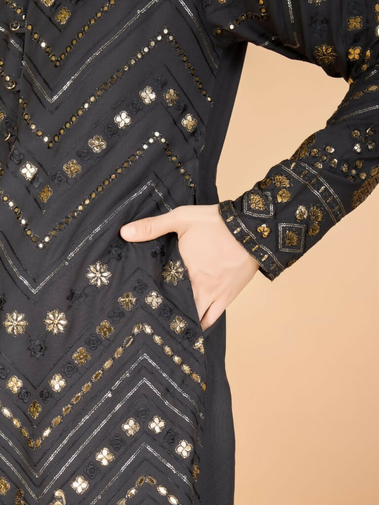 Vastranavya Slate Grey Exclusive Festival Wear Pure Viscose Rayon Embroidered Sequence Work Kurta | Grocsy