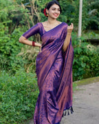 DEIANA'S Beautiful Designer Golden zari Soft Lichi Silk Saree - Purple | Grocsy