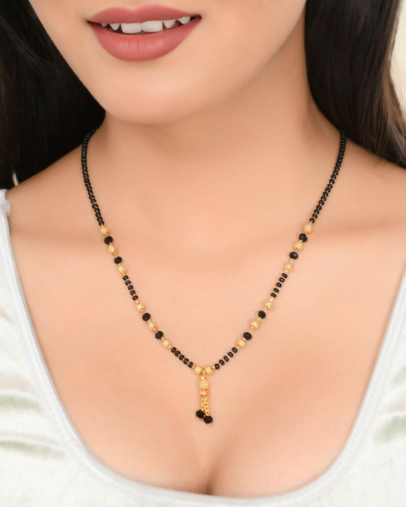 VOJ Gold-Polished Round Design Beaded Chain Mangalsutra | Grocsy