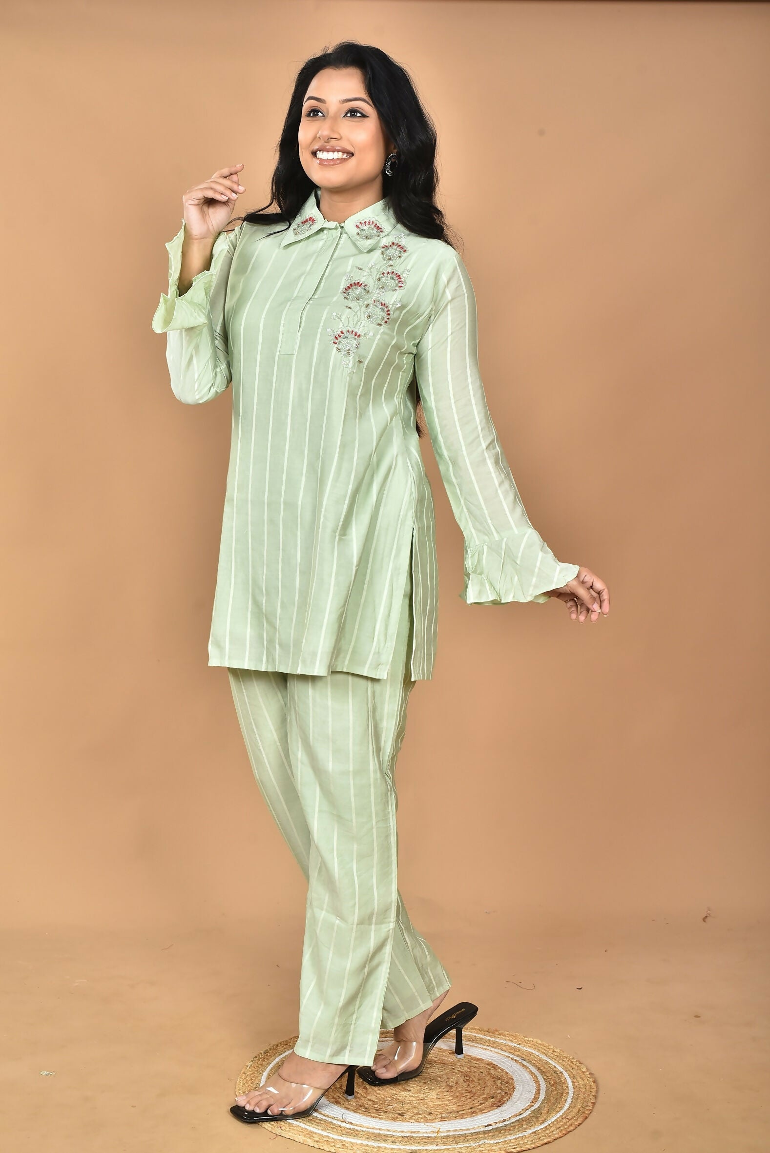 Morchari Women And Hand Embroidery Co-Ords-Green | Grocsy