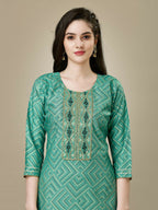 Jyoti Fashion Women's Pista Green Rayon Embroidered Kurta Pant Set | Grocsy