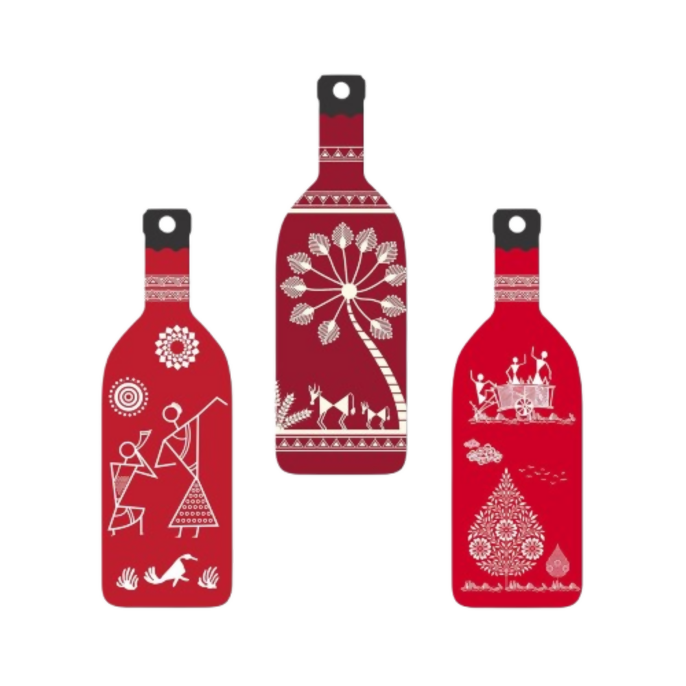 Artvibes Tribal Warli Art Decor Bottle shaped Wooden Wall Hanging | Grocsy