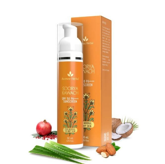Avimee Herbal Soorya Kawach Sunscreen SPF 50 PA++++ For Normal & Dry Skin | Grocsy