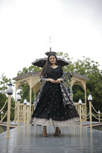 Aayaa Designer Embroidery Zari Sequins-Work Faux Blooming Georgette Suit - Black | Grocsy