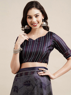 Saree Mall Navy Blue & Grey Floral Art Silk Bhagalpuri Sarees | Grocsy
