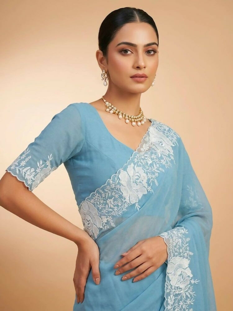 Joban Fashion Sky Blue Candy Crush Party Wear Sarees | Grocsy