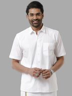 Ramraj Cotton Mens Half Sleeve Formal Poly Cotton White Shirt | Grocsy