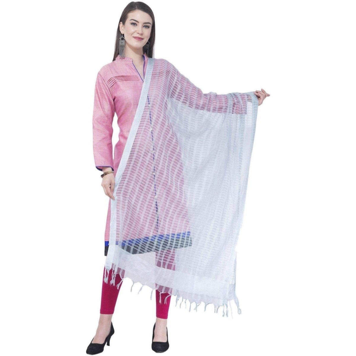 A R Silk White Color Regular Dupatta Cota Cotton Dupattas and Chunnis | Grocsy