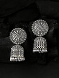NVR Women Silver Toned Dome Shaped Jhumkas Earrings | Grocsy