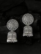 NVR Women Silver Toned Dome Shaped Jhumkas Earrings | Grocsy