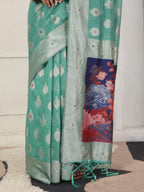 Shree Shyam Fashion Linen Cotton Rama Green Saree | Grocsy