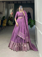 Lorenvalley Lavender Pure Chanderi Plain With Zari Weaving Work Border Lehenga Choli | Grocsy