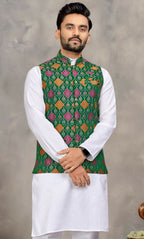 Anaita Green Cotton Straight Kurta Pajama & Kurta With Jequard Work | Grocsy