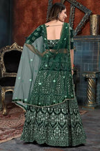 Jyoti Fashion Beautiful Bottle Green Faux Georgette 3MM Sequins with Thread & Jari Embroidery Lehenga Choli with Dupatta | Grocsy