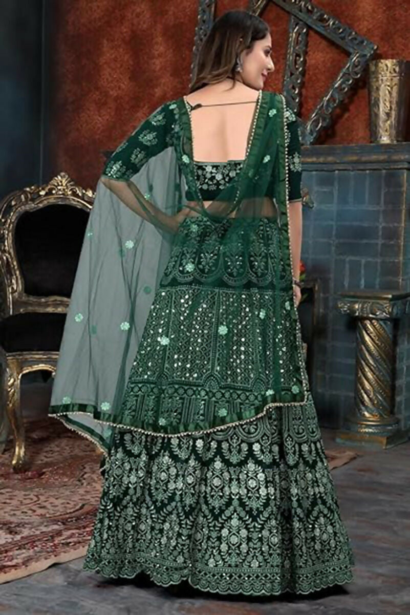 Jyoti Fashion Beautiful Bottle Green Faux Georgette 3MM Sequins with Thread & Jari Embroidery Lehenga Choli with Dupatta | Grocsy