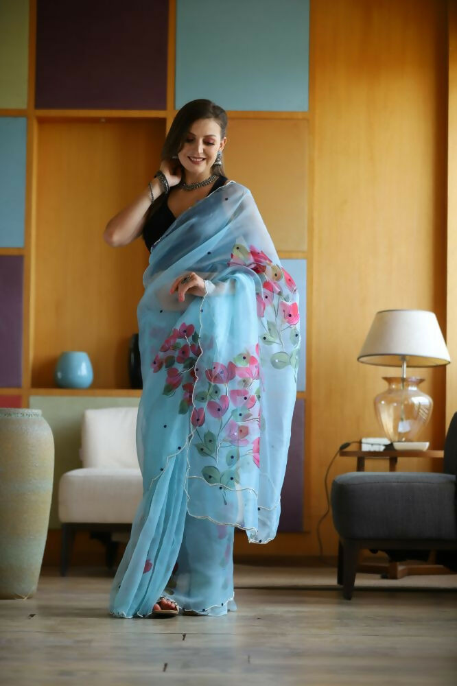 Vamsee Dhruti2 Sky Organza Saree | Grocsy