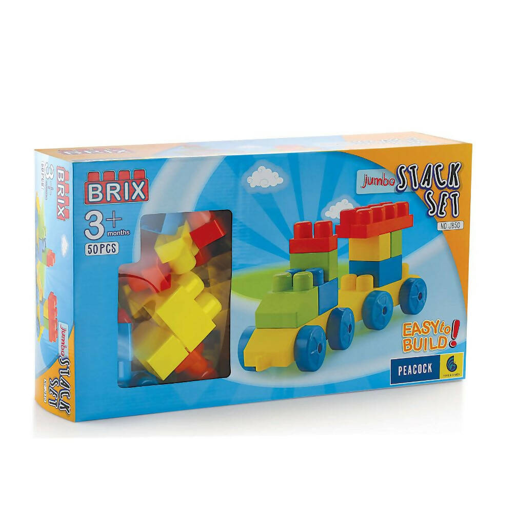 Peacock Learning & Educational Building Interlocking Blocks Set For Kids- Jumbo Brix 50 | Grocsy