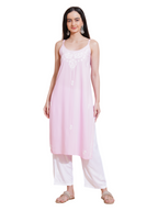 Pahnaz Luxury Rayon Chikankari Sleeveless Long Kurti-Pink | Grocsy