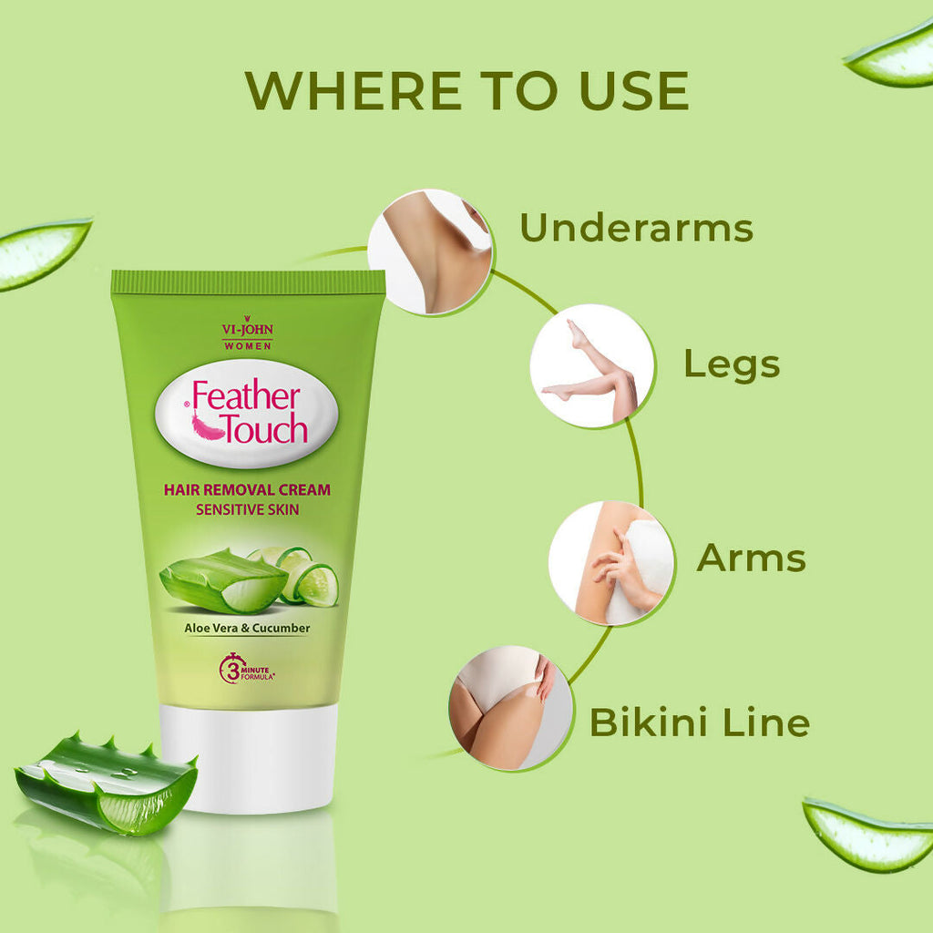 VI-JOHN Feather Touch Cucumber & Aloevera Hair Removal Cream for Women for Sensitive Skin Suitable for Legs, Underarms, Bikini Line, Arms | Grocsy