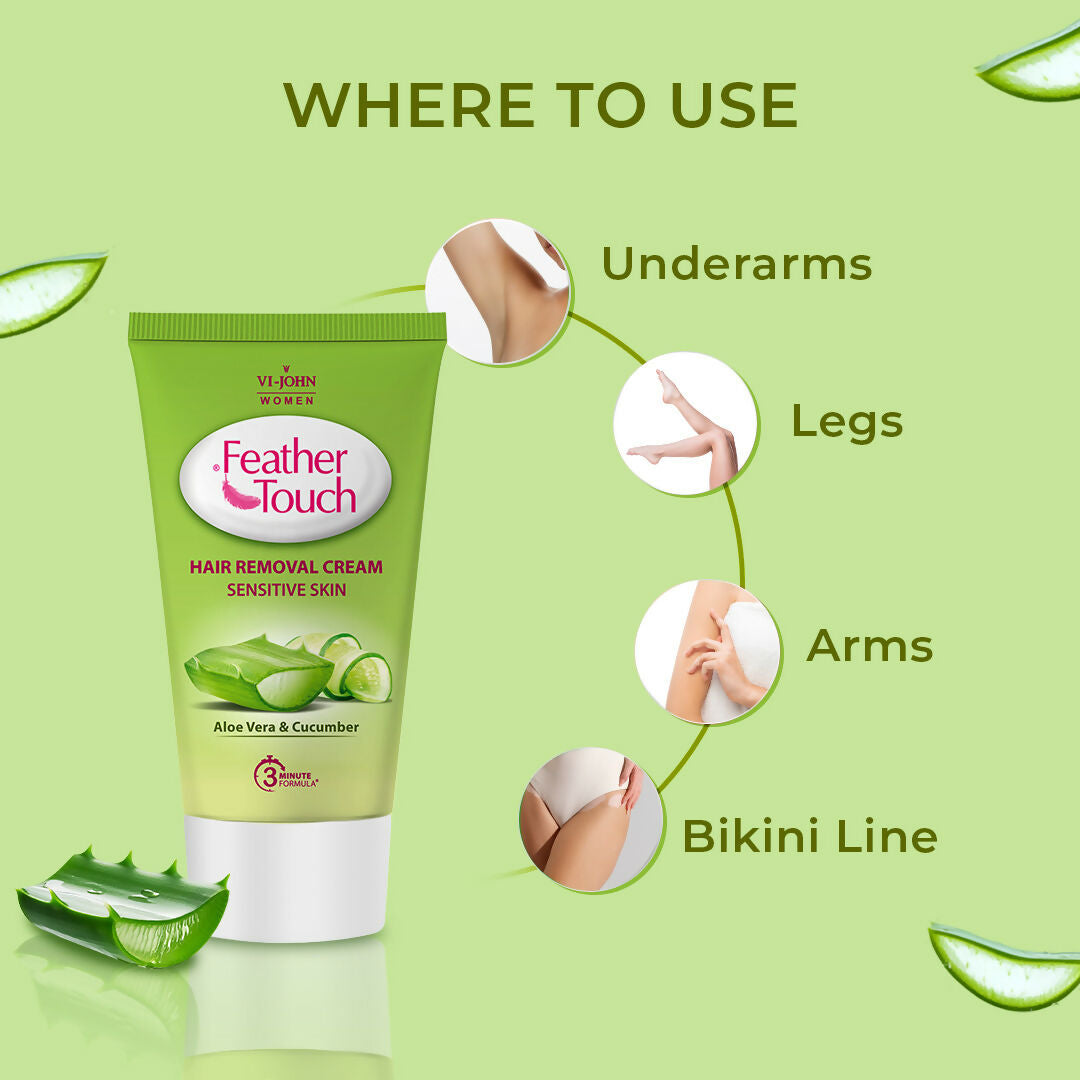 VI-JOHN Feather Touch Cucumber & Aloevera Hair Removal Cream for Women for Sensitive Skin Suitable for Legs, Underarms, Bikini Line, Arms | Grocsy