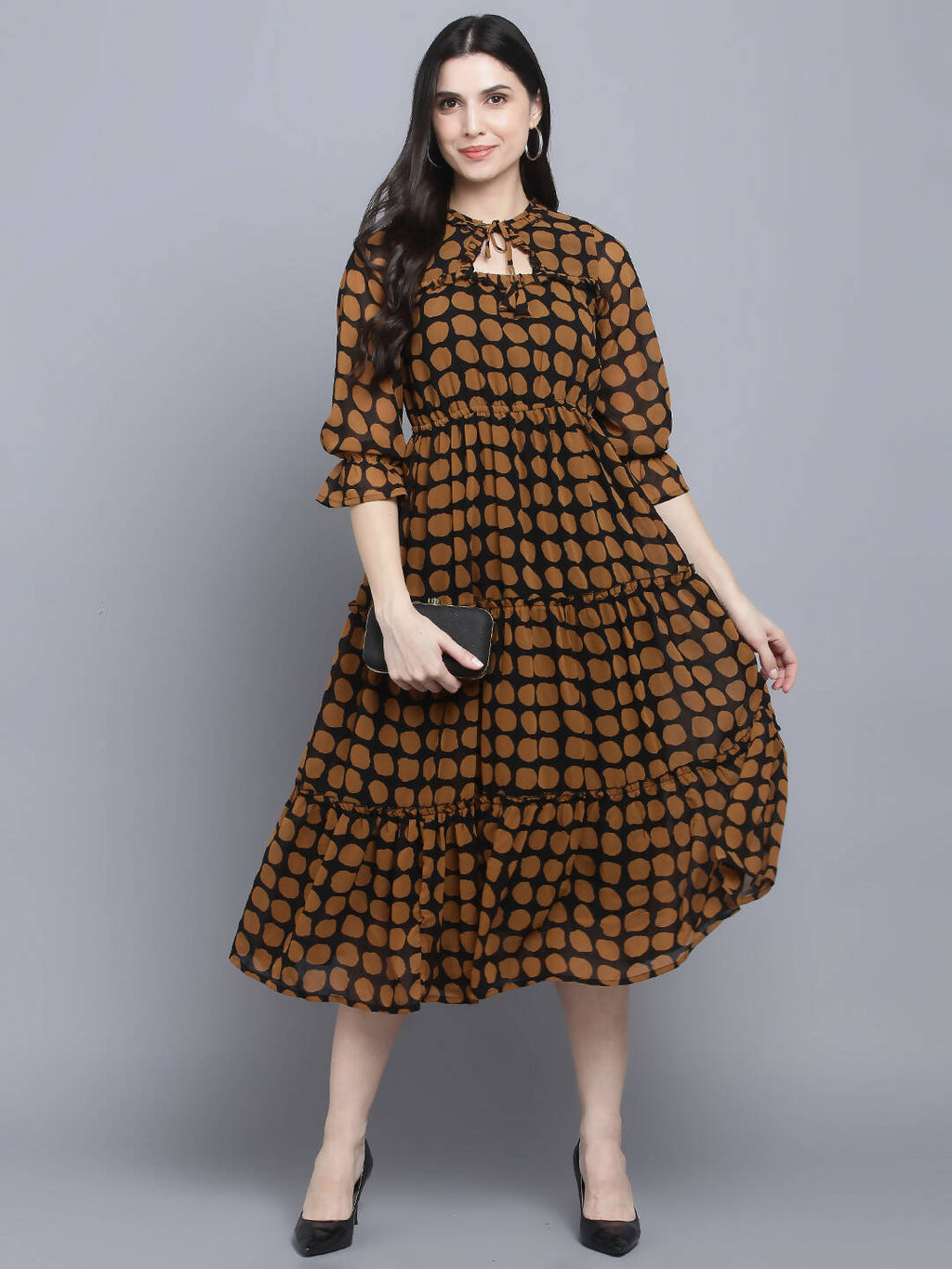 Myshka Women's Multicoloured Keyhole Neck Midi Dress | Grocsy