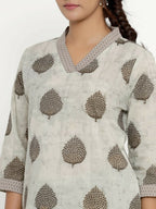 Miravan Women's Brown Floral Printed Pure Cotton Tunic | Grocsy