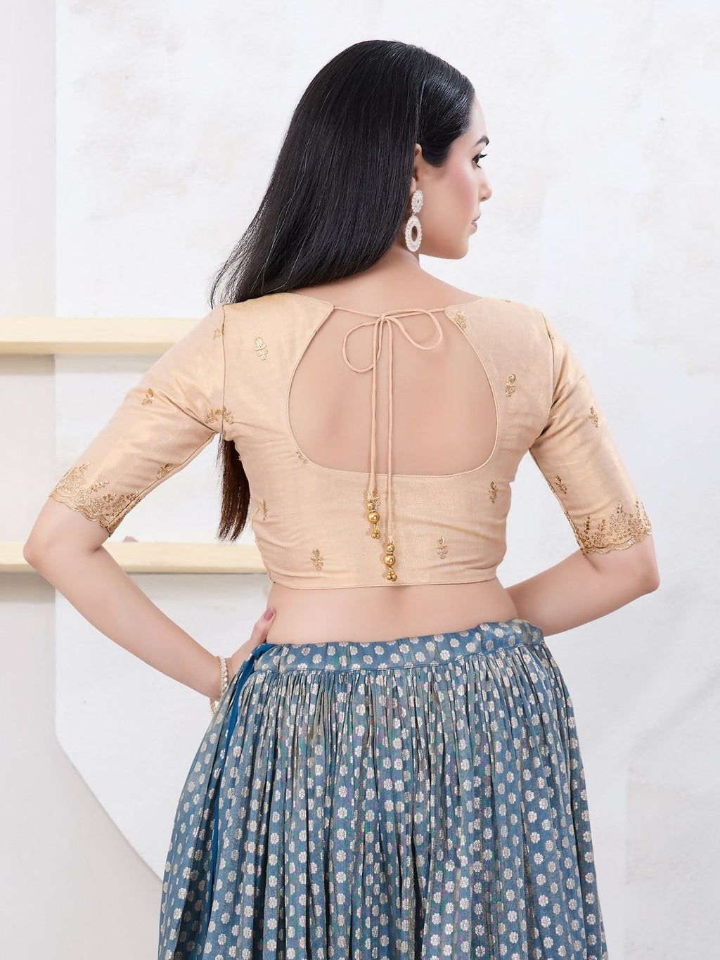 Joban Fashion Light-Gold Shimmer Elbow Sleeveless Front Open Blouse | Grocsy