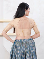 Joban Fashion Light-Gold Shimmer Elbow Sleeveless Front Open Blouse | Grocsy