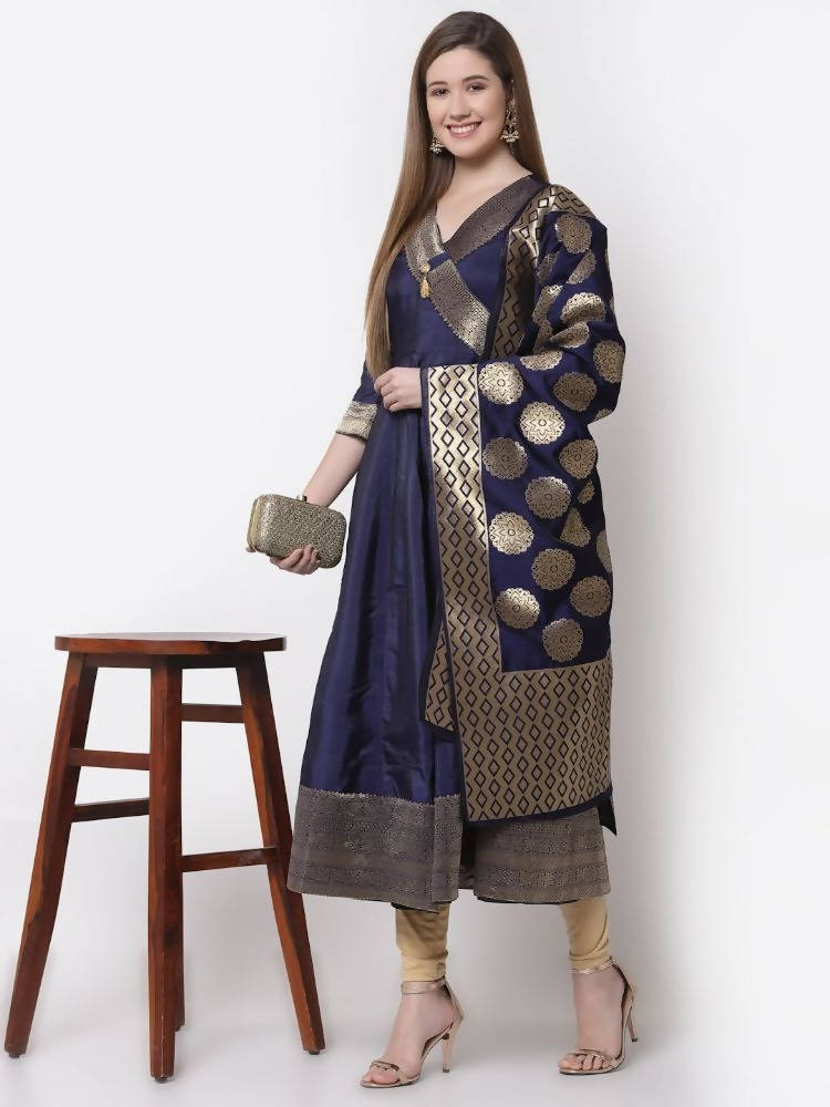 Myshka Blue Color Silk Solid Anarkali Gown With Dupatta | Grocsy