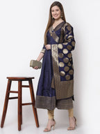 Myshka Blue Color Silk Solid Anarkali Gown With Dupatta | Grocsy