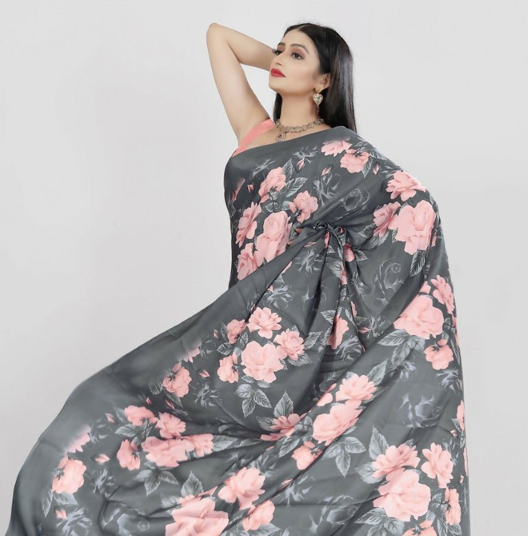 Aayaa Designer Printed Satin Saree - Multi Color | Grocsy