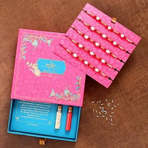 Set of 5 Pearl Rakhi & Sweet Savoury Treats | Grocsy