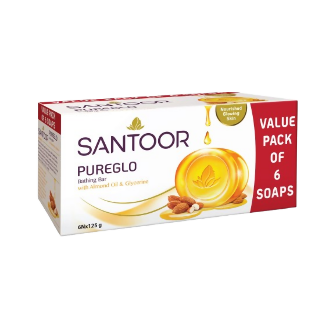 Santoor PureGlo Glycerine Soap with Almond Oil And Glycerine | Grocsy