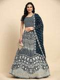 Blue Georgette Thread Embroidered Lehenga Choli with Dupatta - Tanya | Grocsy