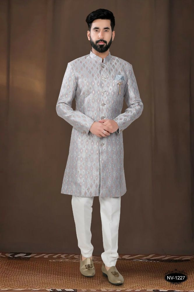 Joban Fashion Men's Grey Woven Jacquard Kurta with Pyjama | Grocsy