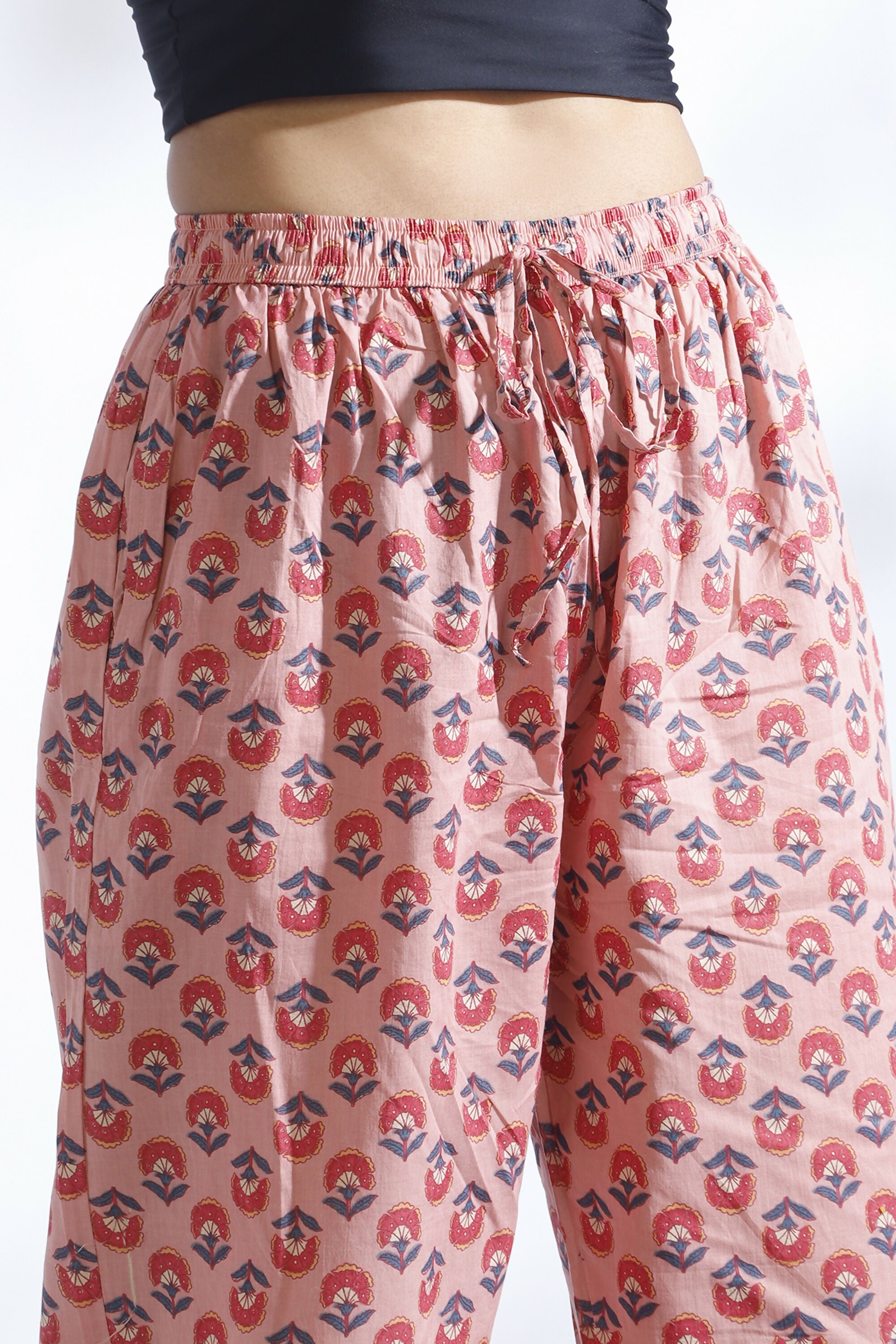 Breathables Women’S Loungewear Long Kurta Co-Ord Set Cotton Pink Indian Motif Butta Print | Grocsy