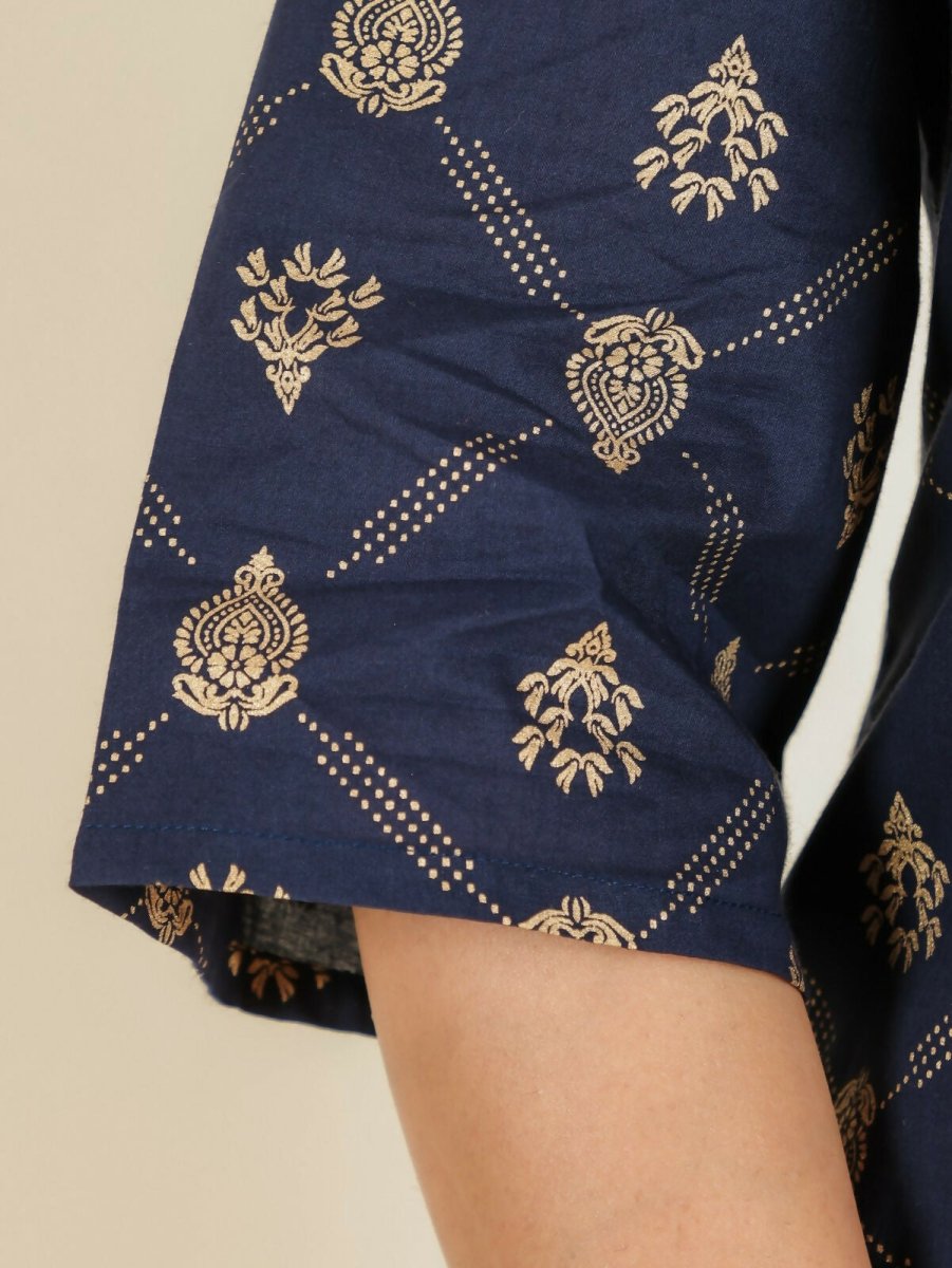 Aramya Straight Soft Cotton Floral Print Women's Kurta Set - Blue | Grocsy
