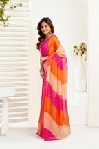 Vastranavya Multicolor Digital Printed Linen Ready To Wear Designer Saree with Unstitched Blouse | Grocsy