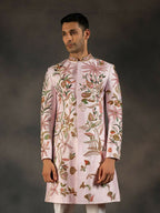 Pink Hand Embroidered Indowestern Sherwani by Hilo Design | Grocsy