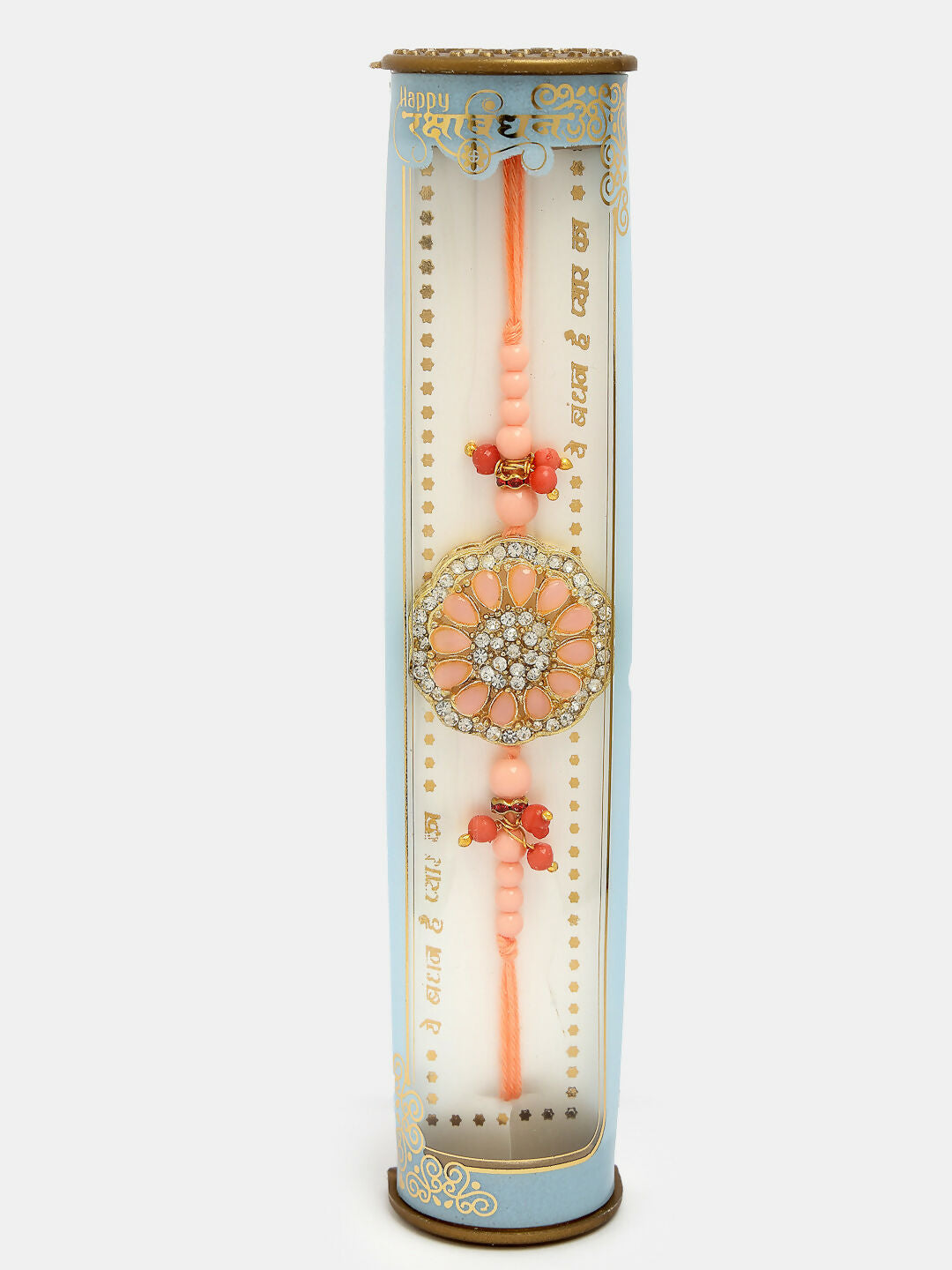 NVR Men Pink Stone-Studded Rakhi With Roli Chawal | Grocsy