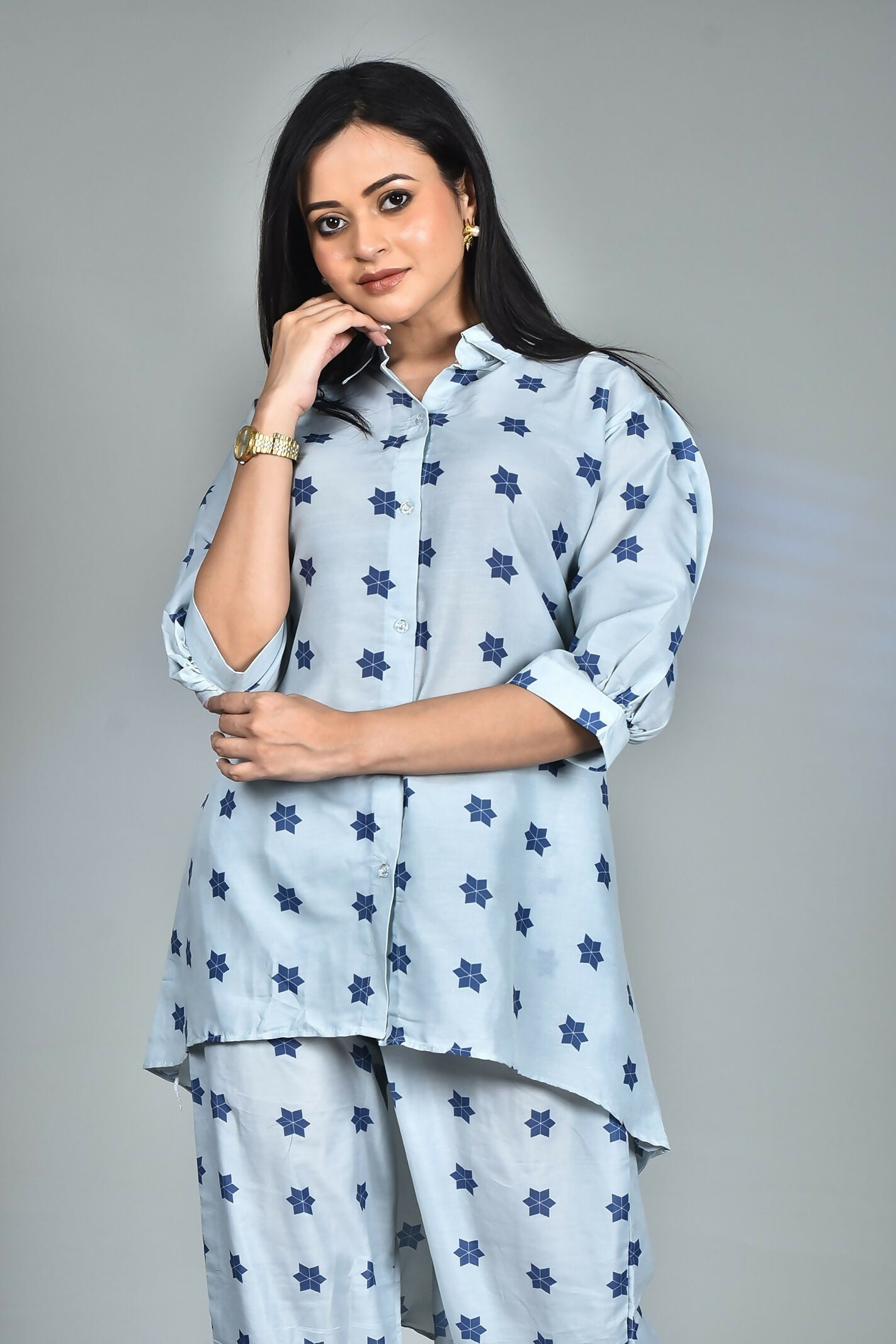 Morchari Digital Print Semi Muslin Co-Ord Set Top & Trouser-Multicolor | Grocsy