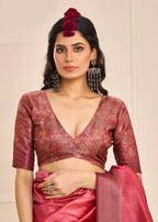 Joban Fashion Satin Silk With Zari Border Pink Colored Designer Pallu Saree | Grocsy