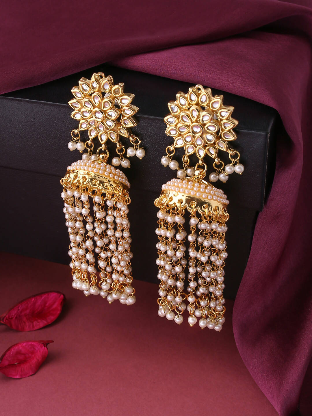NVR Women Gold-Polished Contemporary Jhumkas Earrings | Grocsy