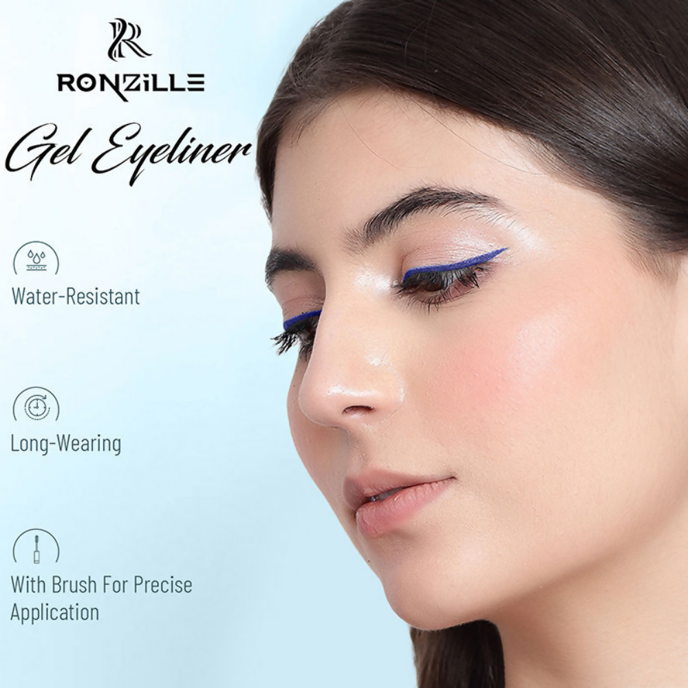 Ronzille 36Hr Waterproof And Smudge Proof Long Wear Gel Eyeliner With Brush - Black And Blue | Grocsy