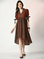 Myshka Women's Rust Empire Printed Dress | Grocsy