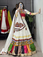 Yash Enterprise Off White Rayon Cotton Embroidery Semi Stitched Navratri Top Chaniya Choli | Grocsy