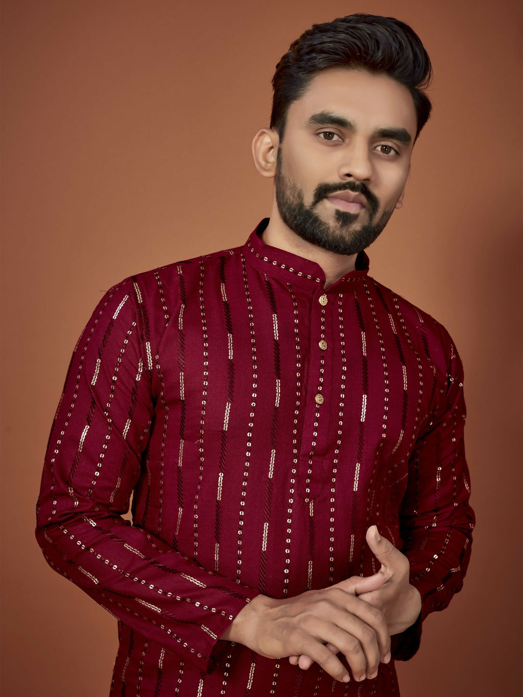 Anaita Maroon Embroidered Cotton Straight Kurta | Grocsy
